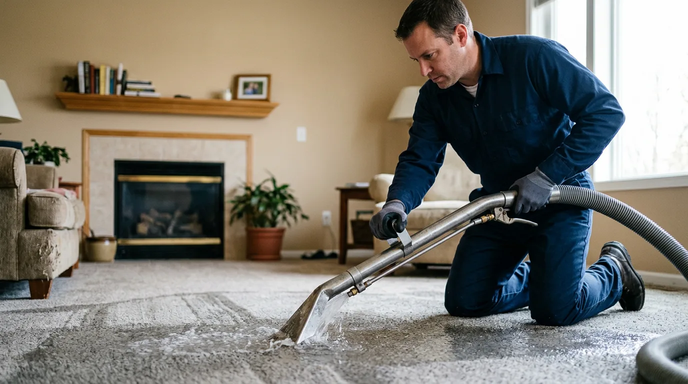 Water damage restoration technician working near Ludlow, CA